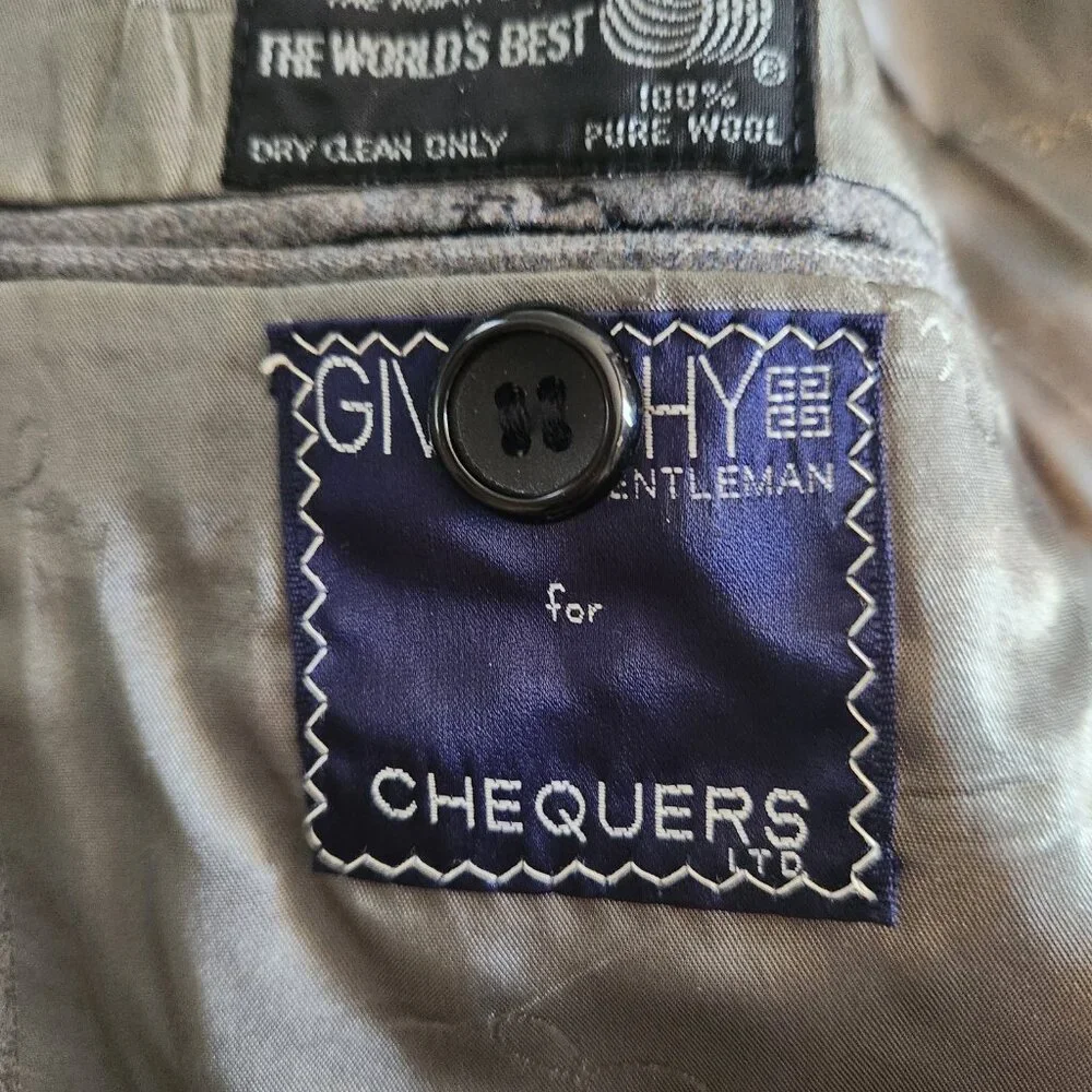 Givenchy Gentleman for Chequers Vintage‎ Blazer Suit Jacket Gray Pinstriped 42R